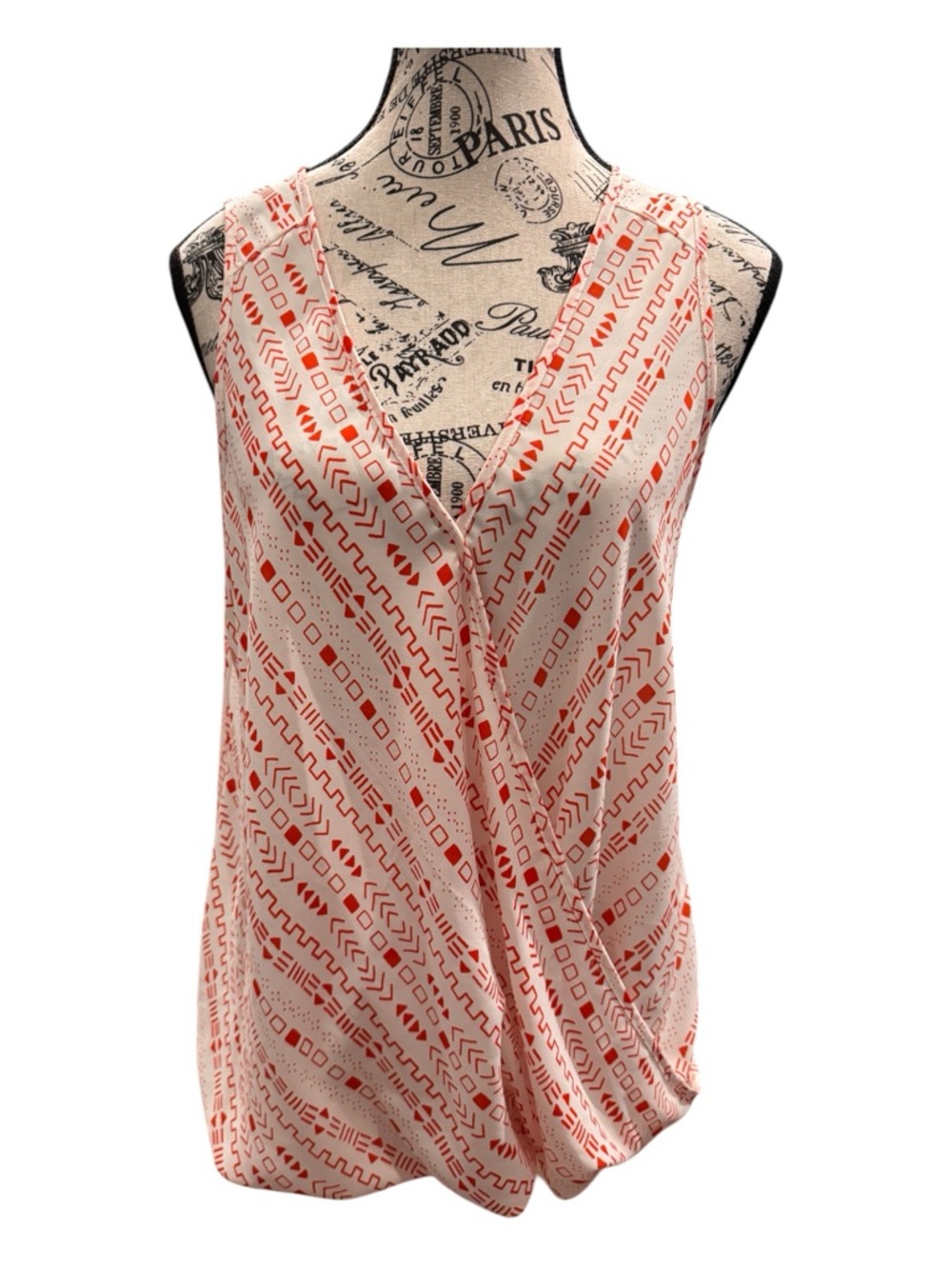 Lush Red & White Geo-Print Faux wrap Camisole